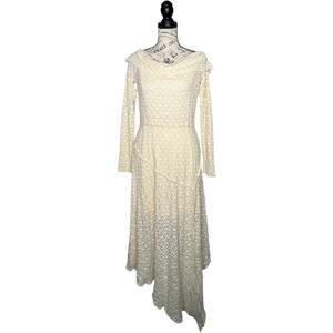 Silence + Noise (S) Yaya Asymmetrical Off-The-Shoulder Lace Midi Dress Long Sl